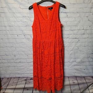 NWOT Red/Orange Lace Midi Dress